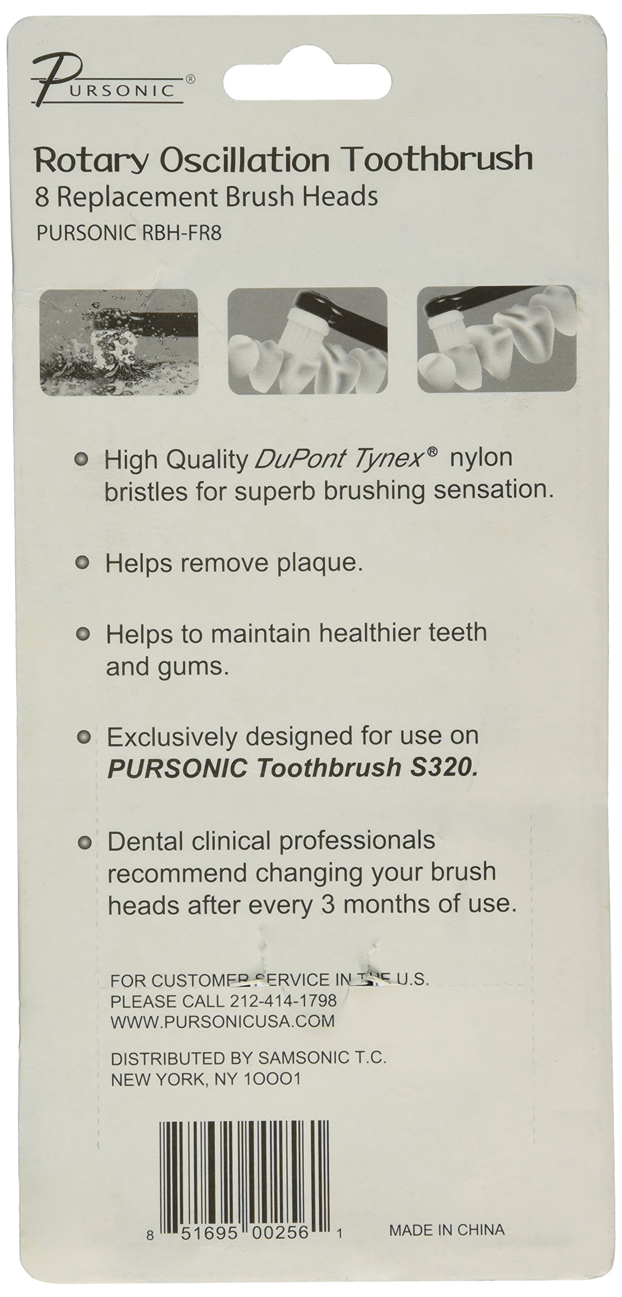 Pursonic rotary oscillation toothbrush replacement brush heads, 8 count