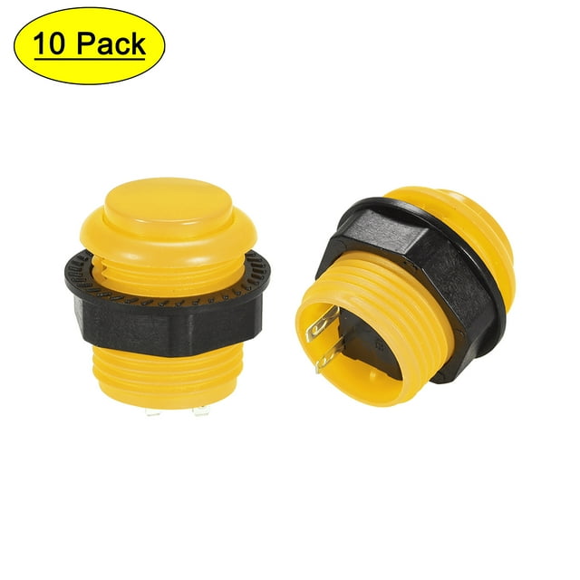 Interruptor de botón de empuje momentáneo de 23.6mm de diámetro de montaje para juegos de arcade, amarillo, 10 piezas