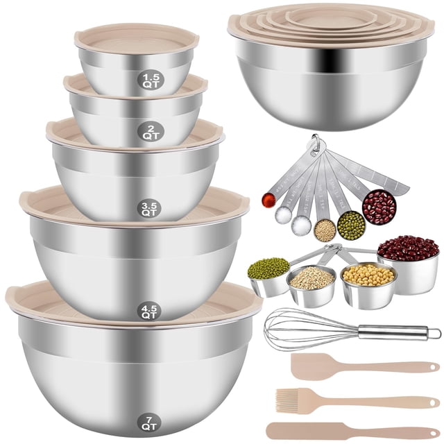 Juego de bowls para mezclar WEPSEN de 25 piezas de acero inoxidable, 7 qt a 1.5 qt