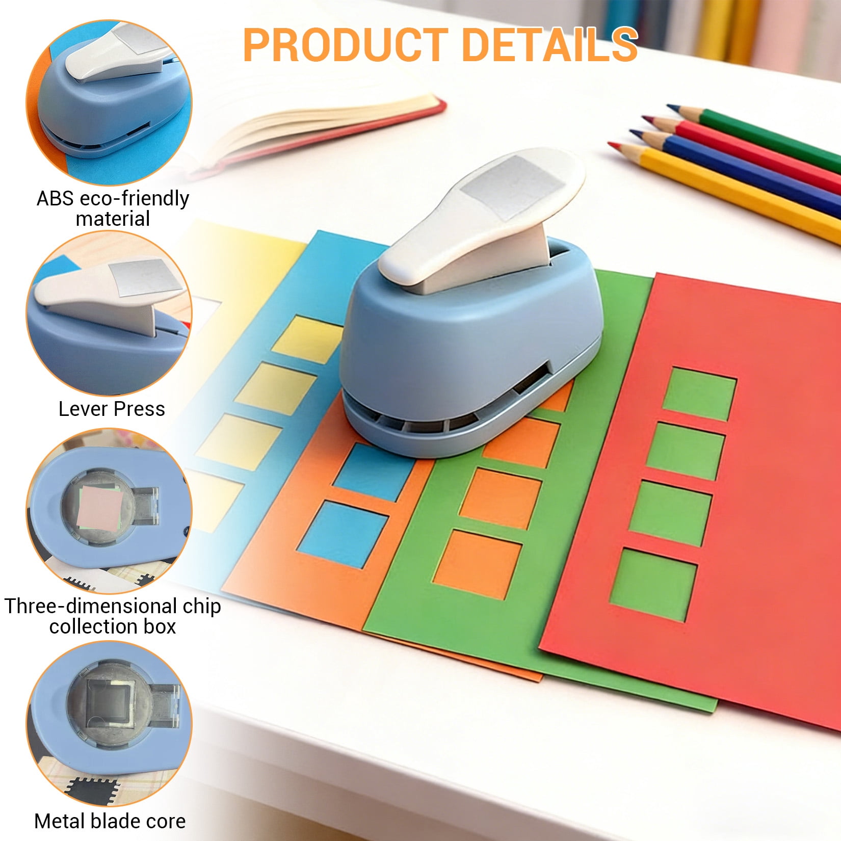 2-Piece Rectangular Paper Punch Set, Lockable Craft Hole Puncher with Stainless Steel Blade for Scrapbooking, Cards & Gift Tags