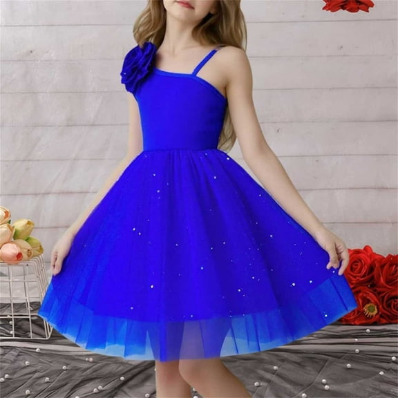 CIAKGIAF Girls Dresses Comfortable Mesh Fluffy Starry Gradient Summer Round Neck Casual Sleeveless Princess Dress Blue for 6-9 M