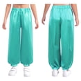 thumbnail image 5 of Aislor Girls Satin Bloomers Belly Dance Loose Solid Color Harem Pants Halloween Indian Arabic Trousers Light Green 8, 5 of 6