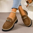 thumbnail image 3 of Rokment Womens Vintage Slip on penny Loafers Retro Suede Platform Chunky Lug Sole Oxfords Dress Shoes for Business Work Khaki Size 7, 3 of 7