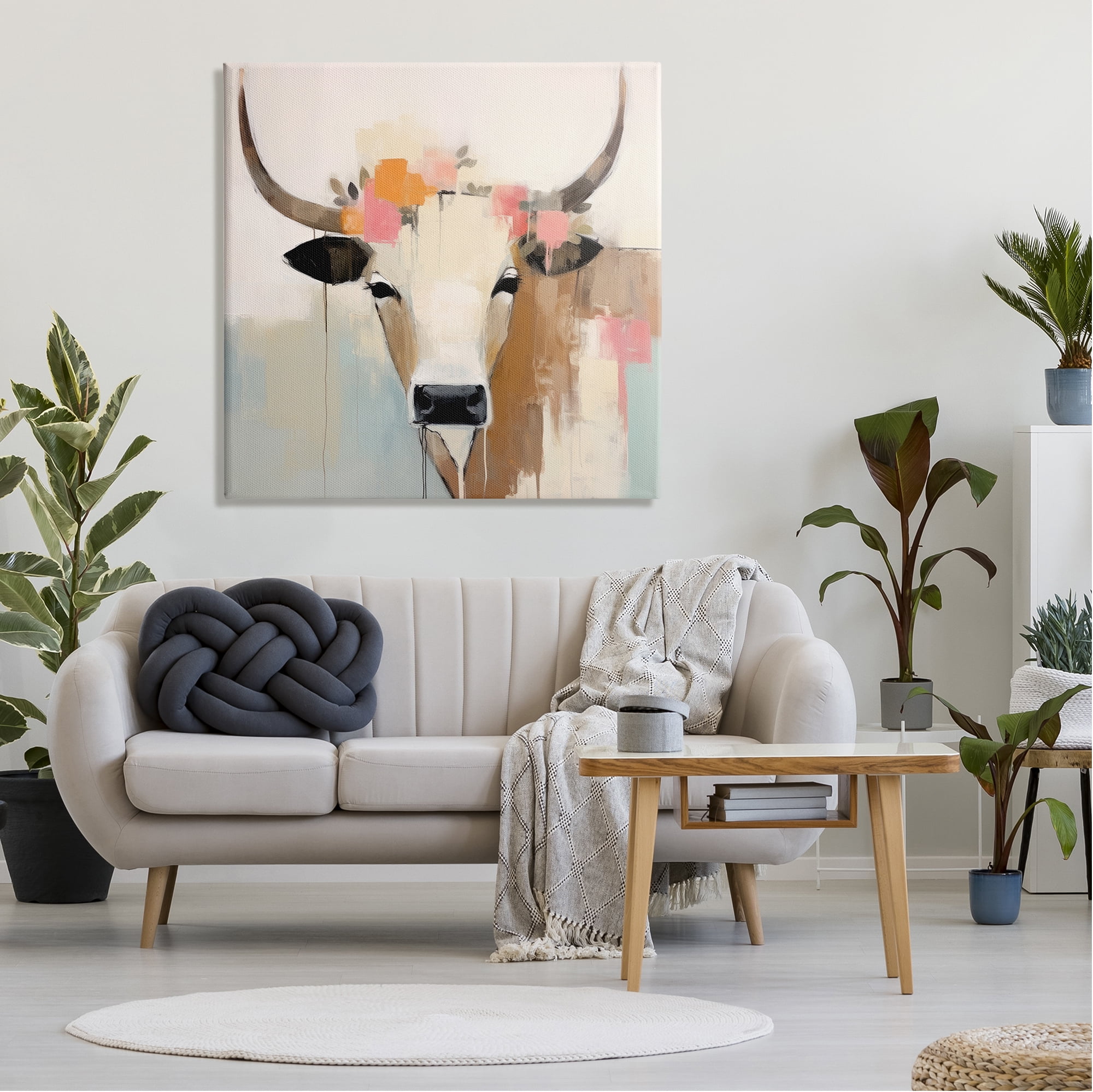 Stupell Industries Soft Cattle Abstraction Animals & Insects Painting Gallery Wrapped Canvas Art Print Wall Art, 36 x 36