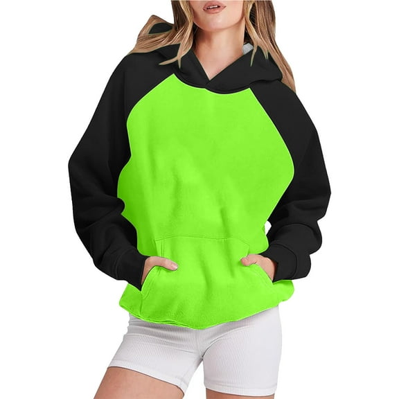 Atogsazn Women's Casual Sweatshirts Oversized Colorblock Long Sleeve Pullover Hoodie Fashion Clothes 01-Green M