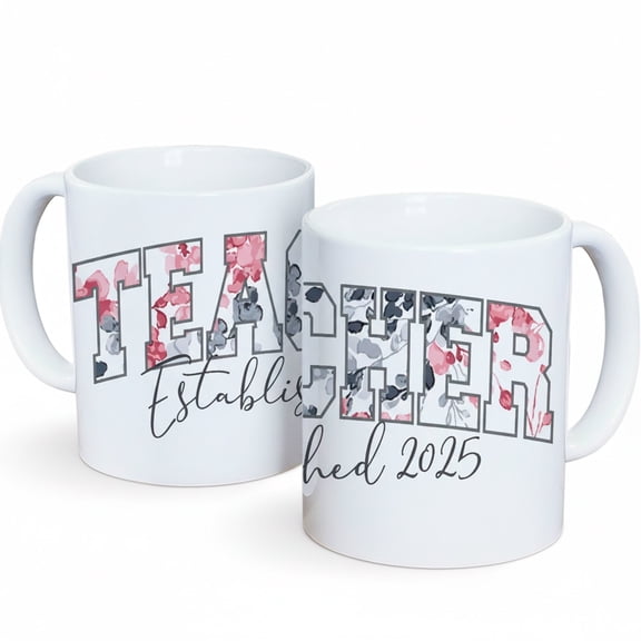 Teacher Floral Print Mug – Personalized Established Year Coffee Mug for Teachers