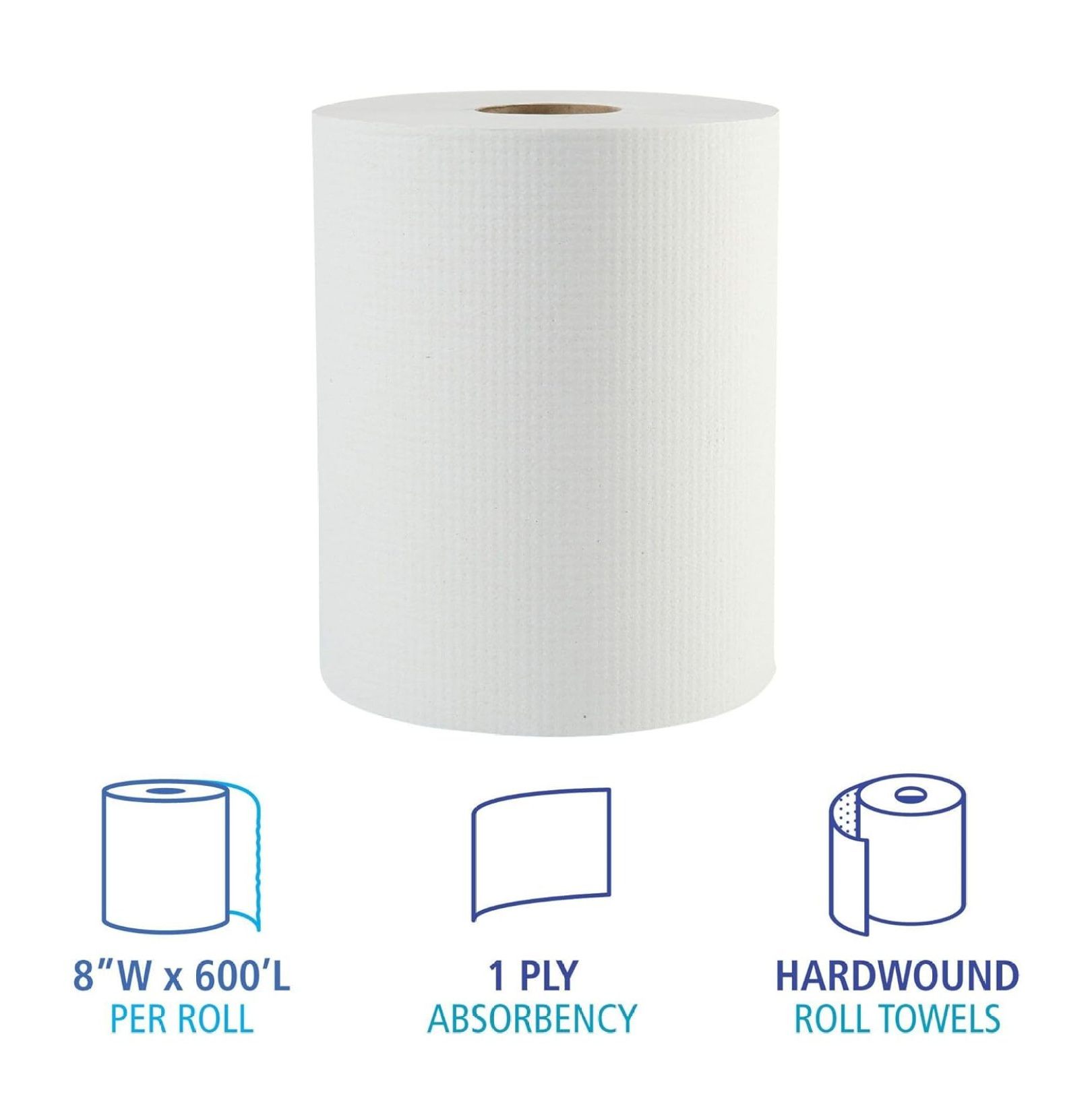 8123 2 in. 1-Ply 8 in. x 600 ft. Hardwound Paper Towels - White (12/Carton) 0 Inches 8 Inches 600 Feet BWK 6261