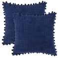 thumbnail image 2 of REGALWOVEN 2 Pcs Solid Corduroy Square Throw Pillow Covers, Boho Decorative Pillow Covers with Pom-poms Dark Blue 18' x 18', 2 of 6
