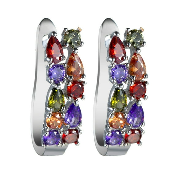 Grandest Birch Luxury Women Faux Emerald Multicolor Cubic Zirconia Ear Stud Earrings Jewelry Brass, Cubic Zirconia Multi-color