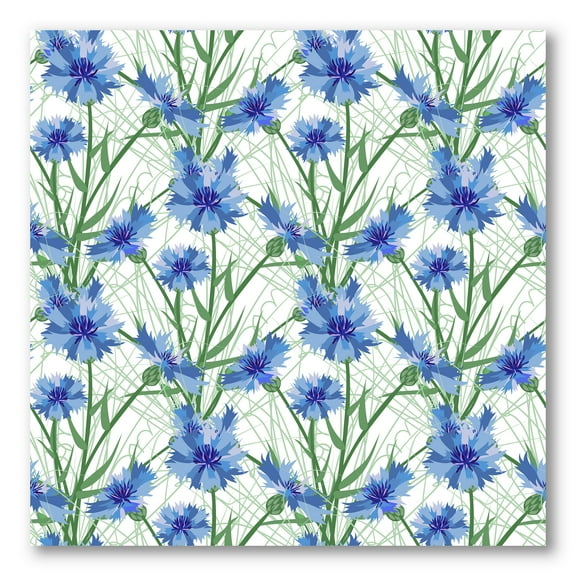 Designart ' Blue Cornflowers With Green Leaves On White I ' Traditional Canvas Wall Art Print