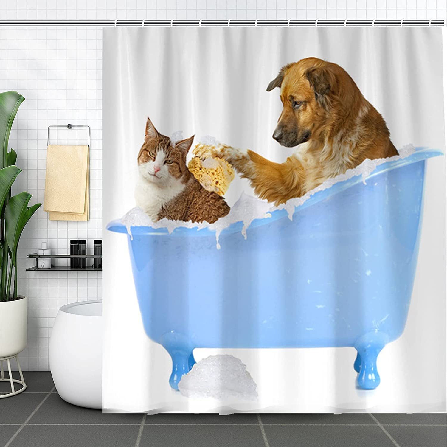 SPXUBZ Shower Curtains, Fabric Shower Curtain Liner Cat Dog Shower