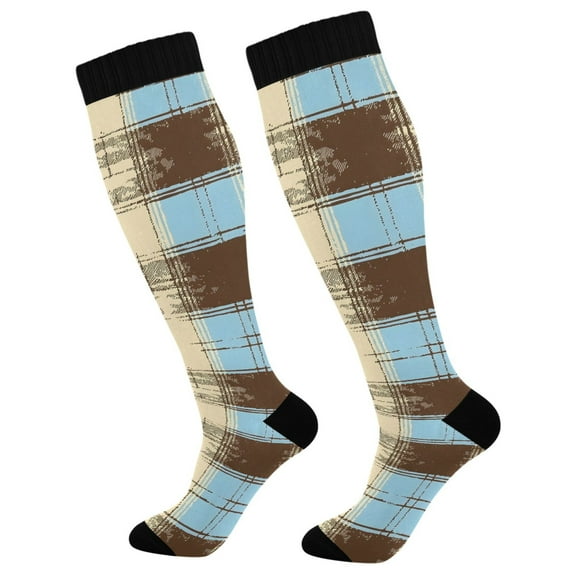 joogoo Retro Grid Checkered Long Socks Women Men Knee High Sock