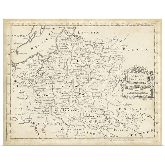 Great BIG Canvas | Rolled T. Jeffreys Poster Print entitled Map of Poland