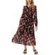 thumbnail image 1 of INSPIRE CHIC Vestidos de Chifón para Mujeres con Mangas Largas Semi Transparentes con Volantes y Capas, Vestido Bohemio Floral con Bolsillo, Negro con Flores Rojas, Talla S, 1 of 6