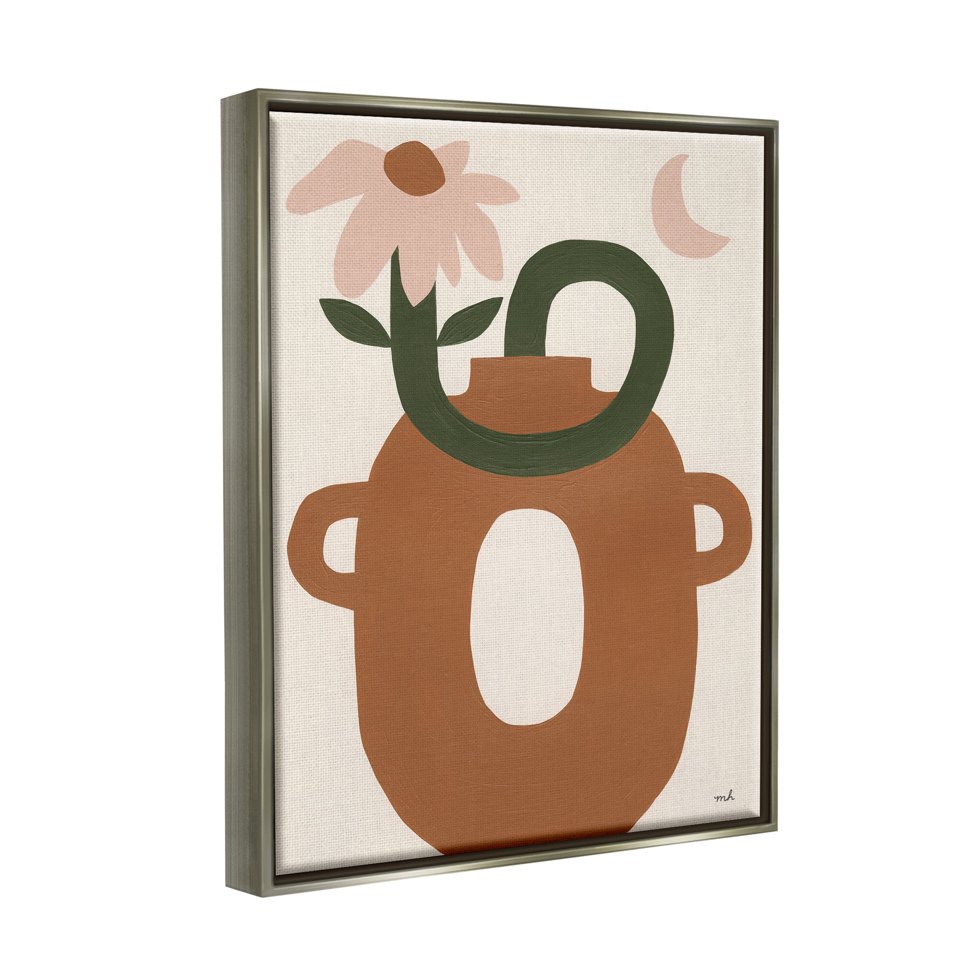 Stupell Industries Modern Boho Plant Vase Abstract Painting Gray Floater Framed Canvas Art Print Wall Art, 25 x 31