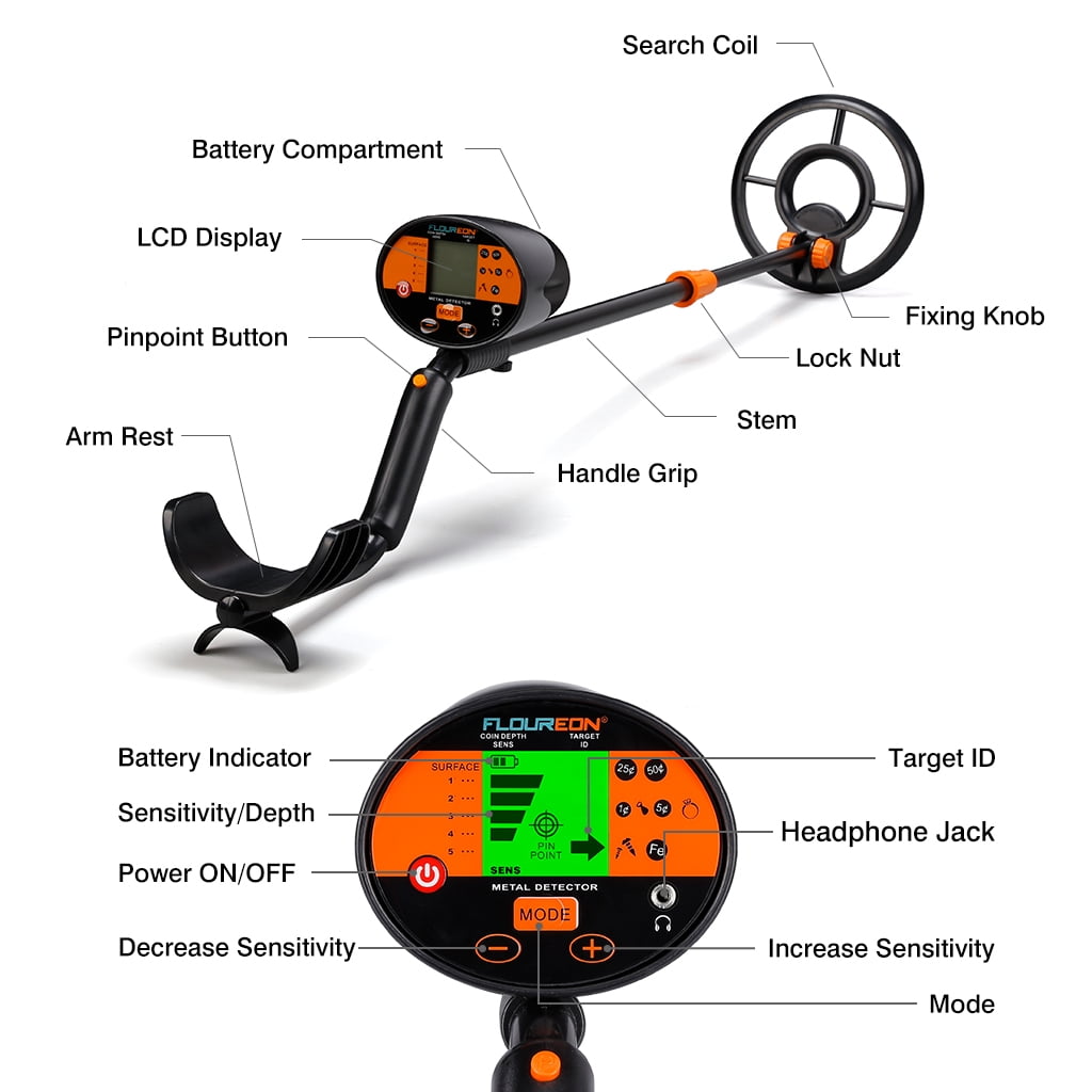 Metal Detector for kids, Floureon Waterproof Metal Dector High Accuracy Professional Handheld Detector with DISC, All-Metal & Pinpointer Modes, Gold Hunter Digger for Adults Beginners