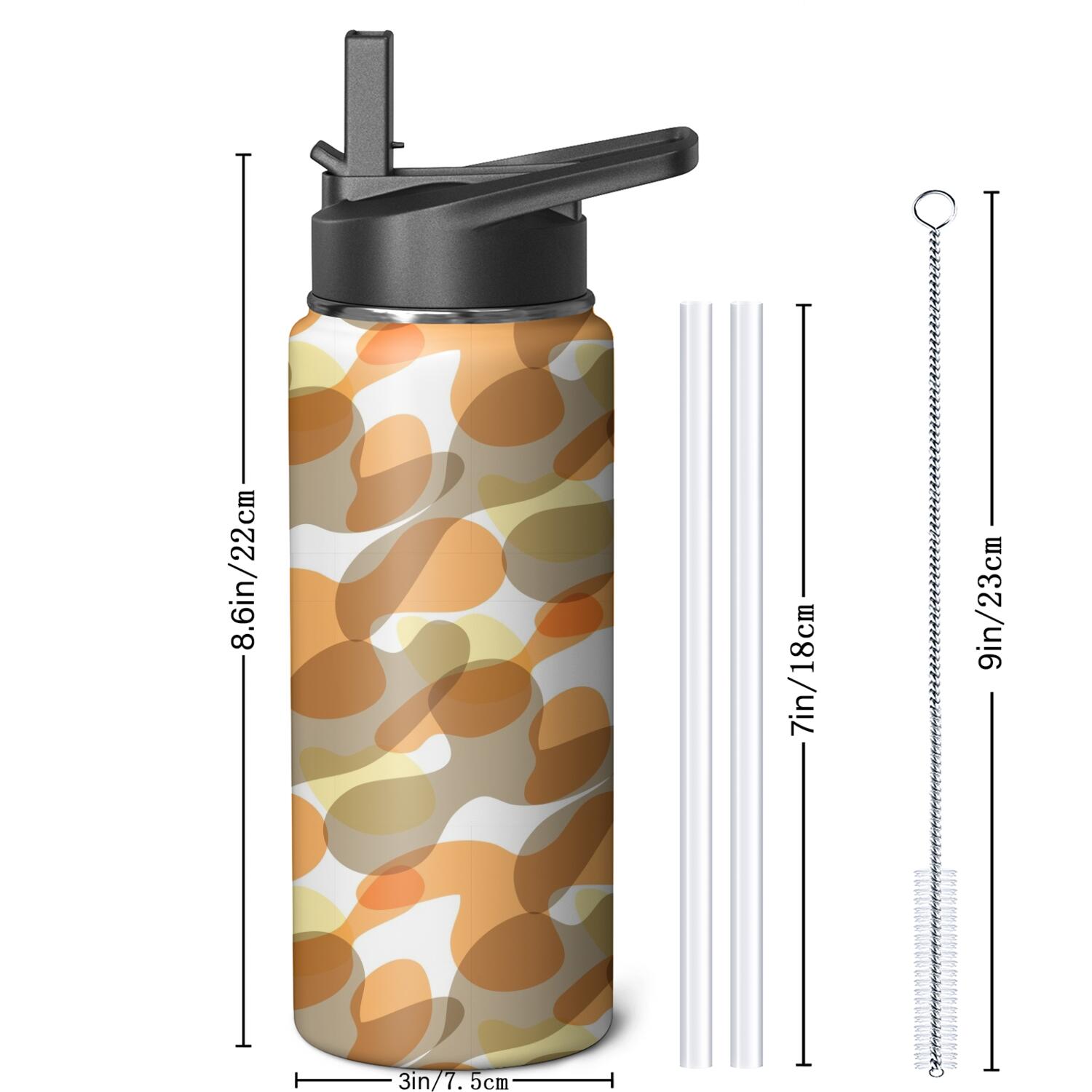 Camouflage Insulated Stainless Steel Water Bottle with Straw & Cleaning Brush – 18/32/40 Oz | Leakproof, BPA-Free, 304 Stainless Steel, Wide Mouth, Travel Mug for Car, Gym, Office