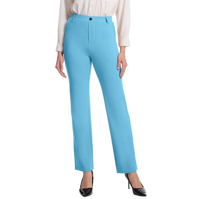 Pantalones de yoga VIMPEP de pierna recta con bolsillos, cintura alta, azul claro