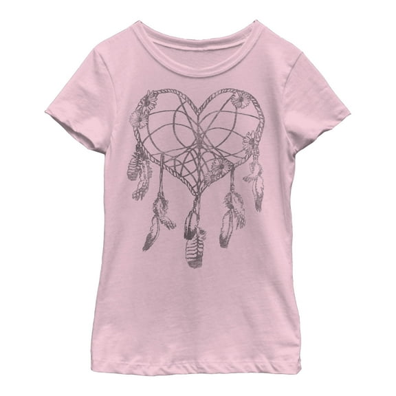 Girl's Lost Gods Heart Dream Catcher Print  Graphic Tee Light Pink X Large