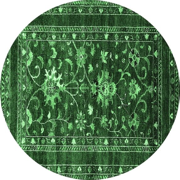 Ahgly Company Indoor Round Oriental Emerald Green Industrial Area Rugs, 4' Round