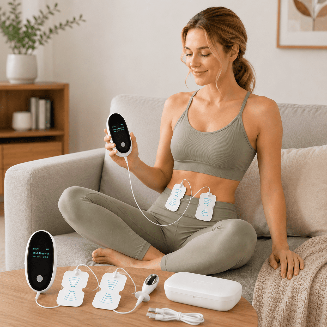 KTS Rechargeable EMS Muscle Stimulator Massager, Electronic Pulse Massager with Electrode Pads, Digital Electrical Muscle Stimulation Device for Home Use