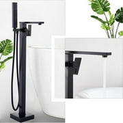 FreeStanding Waterfall Bathtub Faucet Floor Mounted Tub Filler Mixer Matte Black