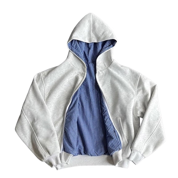 KHONTS Men's 20s Plaid Zip up Hoodies Reversible Oversized Graphic Fall Baggy Hooded Sweatshirts Grey XL