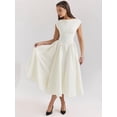 thumbnail image 5 of Women'S Corset Midi Dress Casual Flowy A Line Boat Neck Wedding Guest Dresses with Pockets Cream White L, 5 of 9