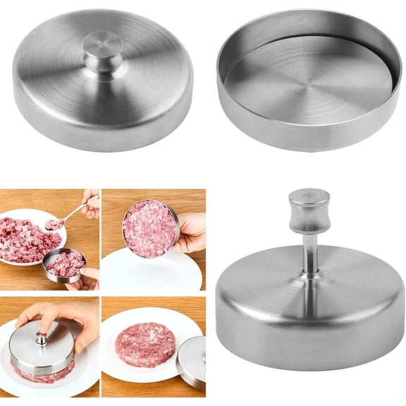 COM1950s Stainless Steel Burger Press,Adjustable Hamburger Patty Maker for Thick / Thin Patties,Heavy Duty Meat Press Tool for Homemade Burgers,Indoor Grilling & Bbq,Easy To Clean & Dishwasher Safe