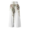 thumbnail image 4 of USNSM Linen Pants for Women Summer Boho Leaf Pants High Waist Stretch Casual Loose Floral Trousers with Pockets White XL, 4 of 4