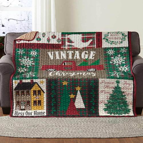 Vintage Christmas Quilted Bedding Throw