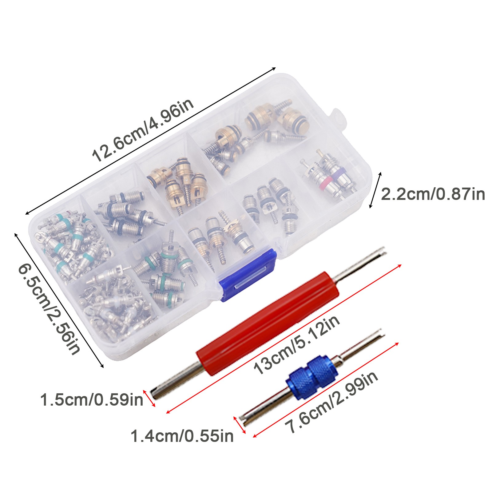 102Pcs R134A Car A/C Air Conditioning Valve Cores Tool Kit Fit For 1/4\" 5/16\" Service Ports To Remove And Install The Valve Core
