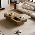 thumbnail image 5 of YYAo 31.5 Inch Square Coffee Table with Storage Design, Solid Wood Veneer Modern Tea Table for Apartment Living Room or Bedroom, Brown, 5 of 8