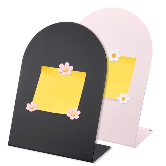 Uxcell 2 Pcs Magnetic Bulletin Board, Memo Magnet Display Stand Board with 3 Flower Magnets for Home Office Kitchen, Black/Pink
