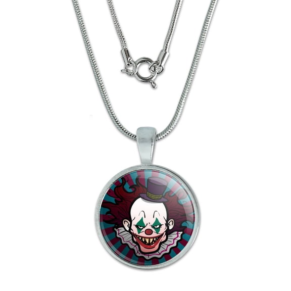 Creepy Clown with it's Balloon 0.75" Pendant with Sterling Silver Plated Chain