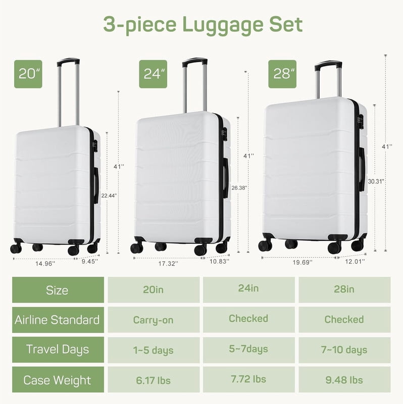 TINKLE WELL Expandable Hardshell Suitcase, 20" Lightweight Carry on Luggage, TSA Lock Hard Shell Luggage with 360° Smooth Spinner Wheels, White