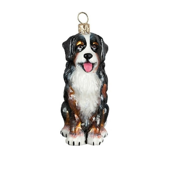 Bernese Mountain Sitting Dog Polish Blown Glass Christmas Ornament