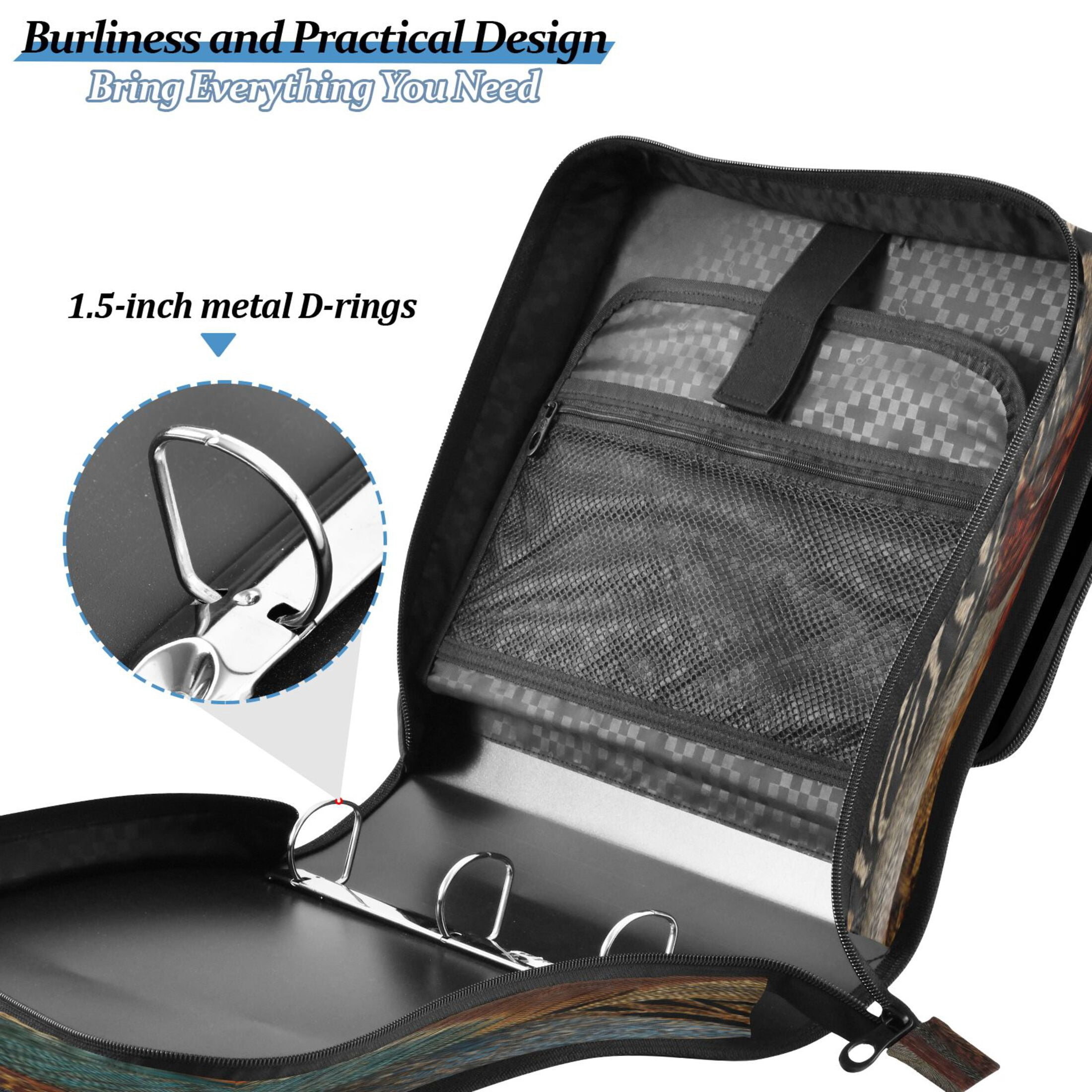 Water-Resistant 3-Ring Binder Organizer with Multiple Pockets Zipper Binder Bag for Office Swirling Leopard and Zebra Pattern