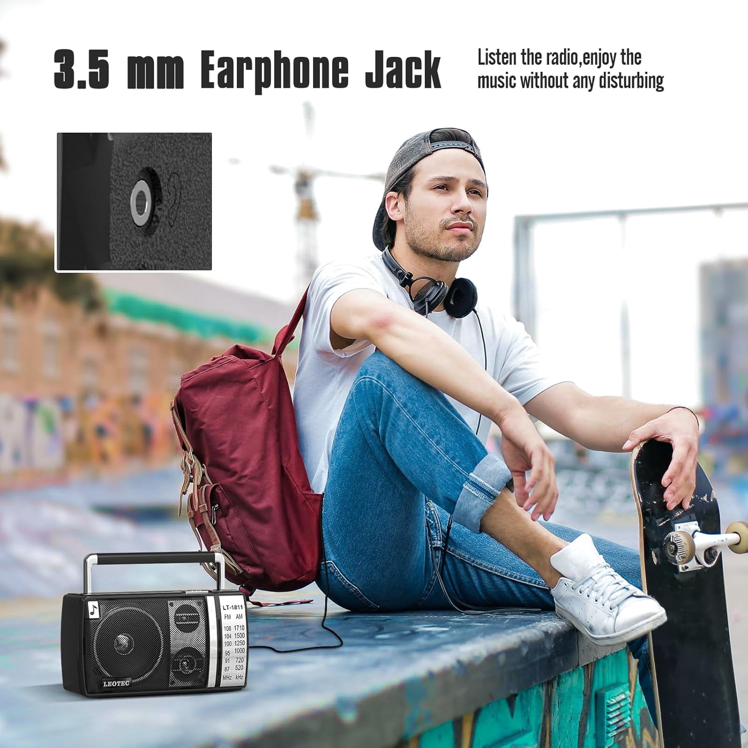 LEOTEC AM FM Radio, Portable Bluetooth Radio, Plug in Wall or Battery Operated Best Reception with Headphone Jack, Handheld Great for Home, Outdoor,Black