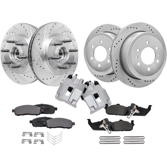 Detroit Axle - RWD Brake Kit for 2004-2008 Ford F-150 2006-2008 Lincoln Mark LT 2005 2007 Front & Rear Drilled & Slotted Brake Rotors Ceramic Brakes Pads Rear Brake Calipers Replacement - 10pc Set