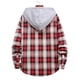 thumbnail image 2 of Camisas Para Hombre Talla Extra Hombres Hombres Camisa casual con estampado a cuadros Cuello con capucha Camisa de manga larga Blusa (Red, XL), 2 of 7