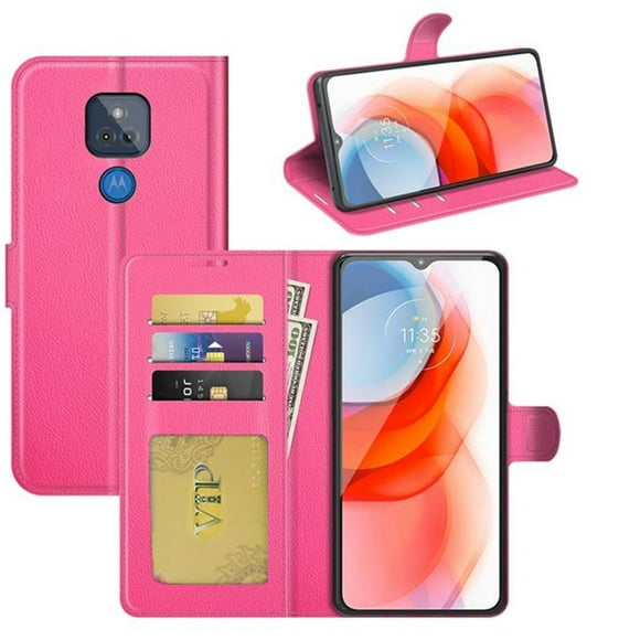 [PST] Motorola Moto G Play 2021 Case, Leather Magnetic Card Slot Wallet Folio Flip Case Cover