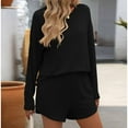 thumbnail image 5 of XFLWAM Lounge Sets for Women 2 Piece Textured Long Sleeve Top and Shorts with Pockets Comfy Loungewear Outfits, 5 of 6