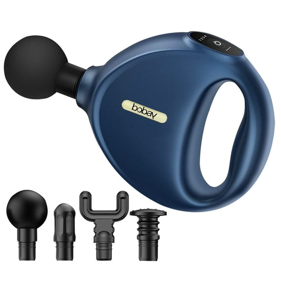BoBay Mini Ring Massage Gun, Portable Deep Tissue Muscle Massager Powerful Brushless High Torque Motor, Quiet 4 Speeds Fascia Gun 4 Heads for Back Neck Shoulder Body Massagers Relaxation
