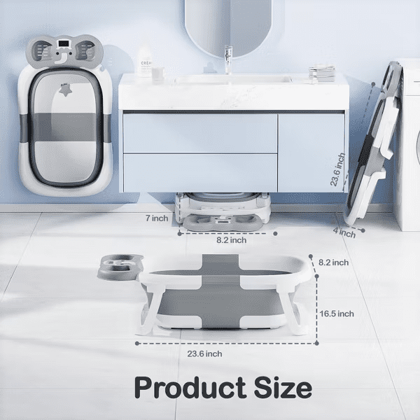 TUMAJUP Foldable Baby ‎Bathtub Elephant PP+TPE with Soft Cushion&Thermometer for 0-36 Months Toddler Gray