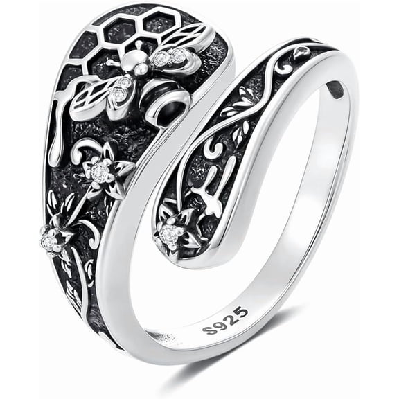 SISGEM Spoon Ring for Women 925 Sterling Silver Spoon Rings Adjustable Oxidized Vintage Thumb Rings Sunflower Hummingbird Butterfly Bee Cardinal Jewelry Gifts for Women Men