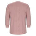 thumbnail image 3 of HomeDM 3/4 Sleeve Shirts for Women, Button Down Crew Neck Summer Casual Pullover Tops Solid Color - Pink/L, 3 of 7
