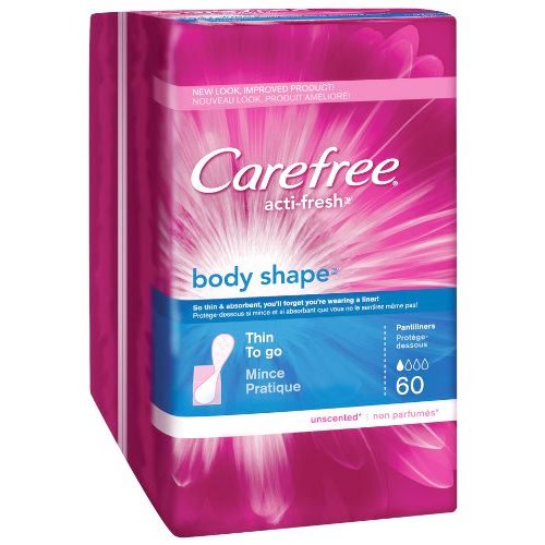 Carefree body shape thin unscented pads, to go 60 ea..