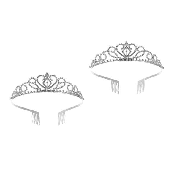 2pcs Silver Crown Tiara Crystal Queen Crown Princess Tiara Rhinestone Headband