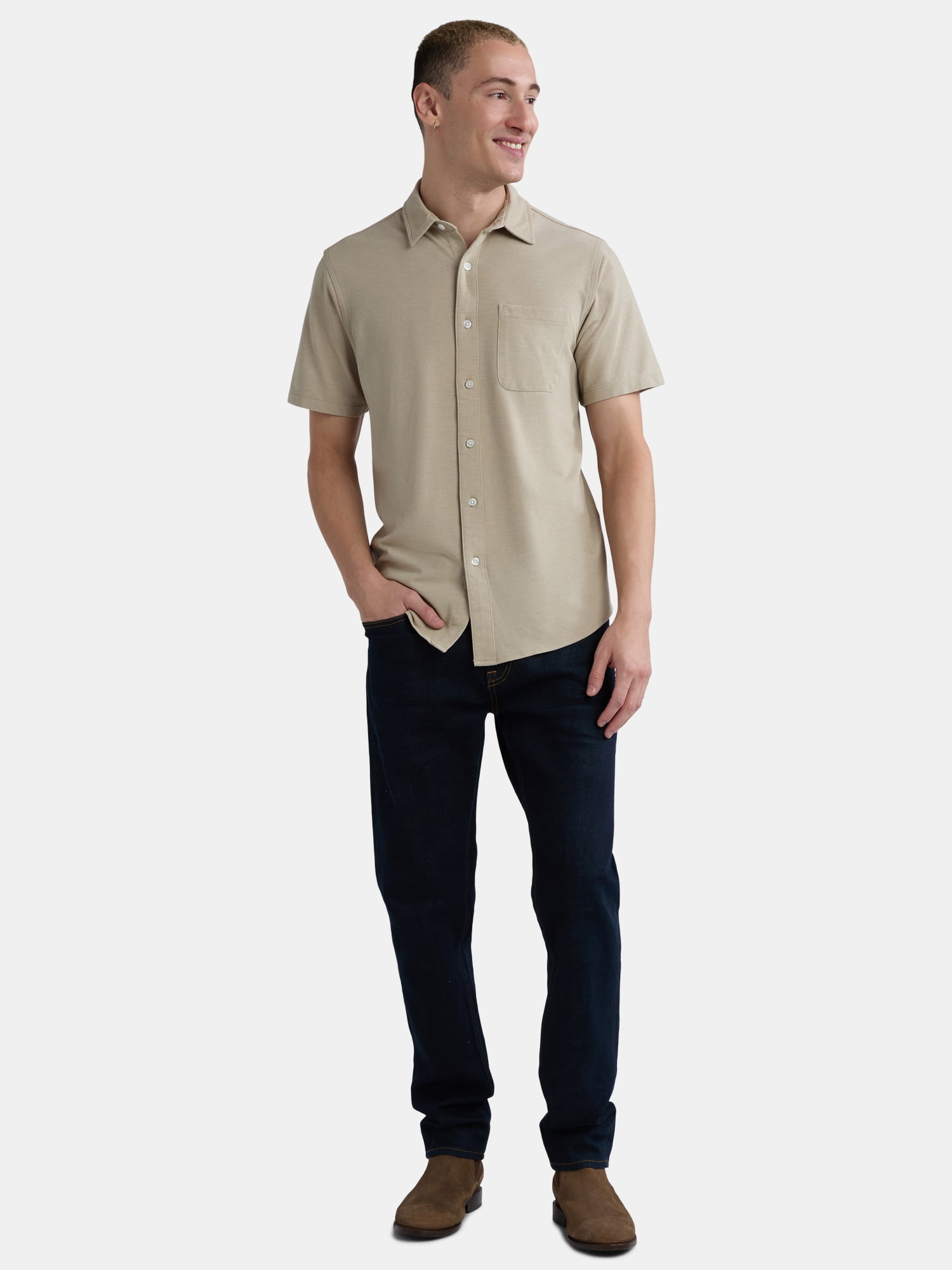 George Men's Knit Botton Down Shirt, Sizes XS-3XL